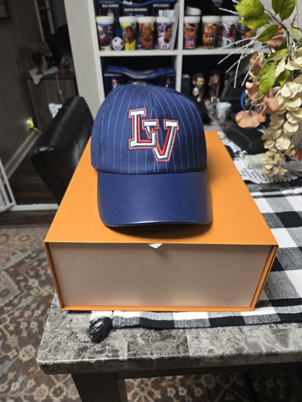 Louis Vuitton Navy Pinstriped LV Patch Baseball Cap